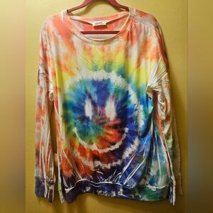 Blumin Smiley Face Tie Dye Lightweight Long Sleeve Top Sweatshirt Multi Colored!